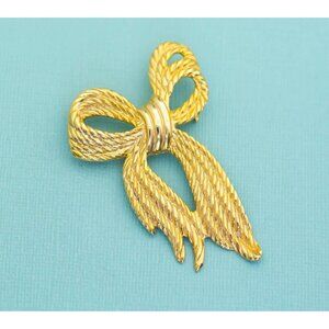 Vintage Gold Tone Rope Bow Brooch, E29